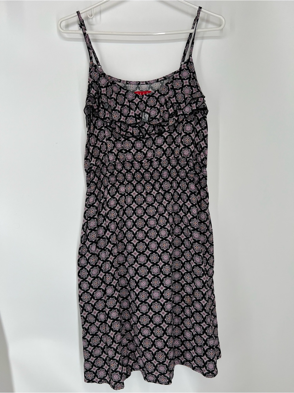 Elle Black Dress with Light Pink Geometric Print